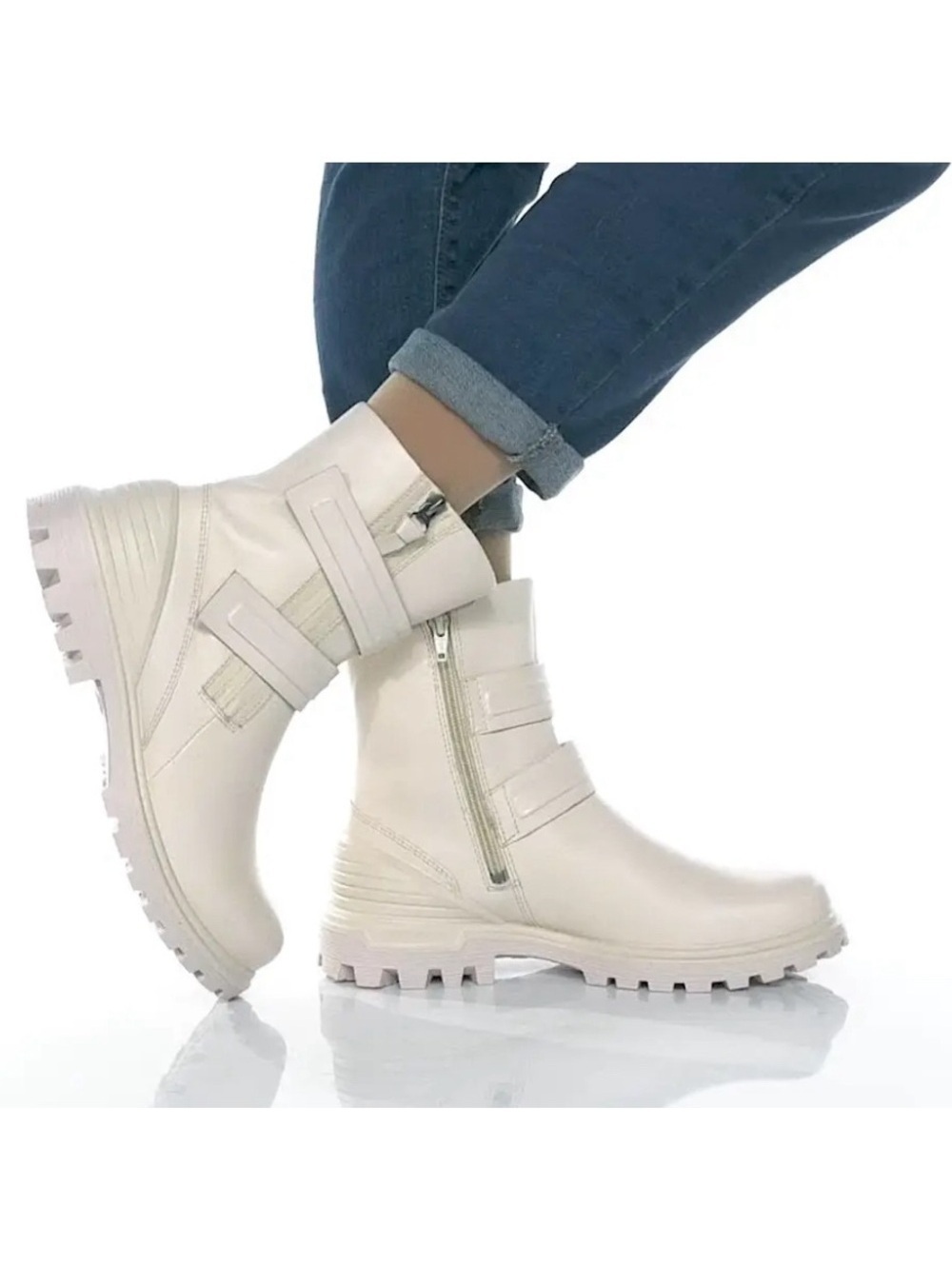 ECCO Tredtray Moto Bootie in Limestone Leather, Size EU 38 NEW in Box